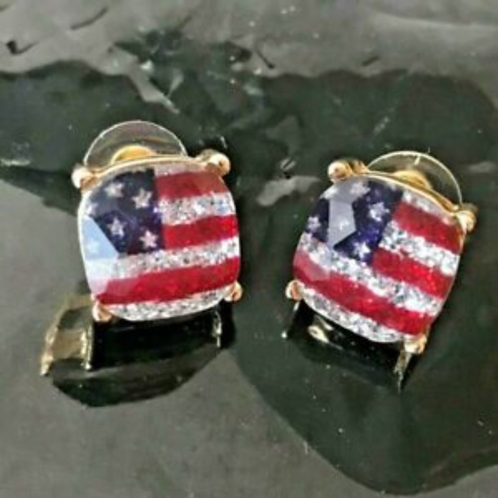American Flag Earrings Posts Patriotic July 4 Memorial Veterans Labor Day New